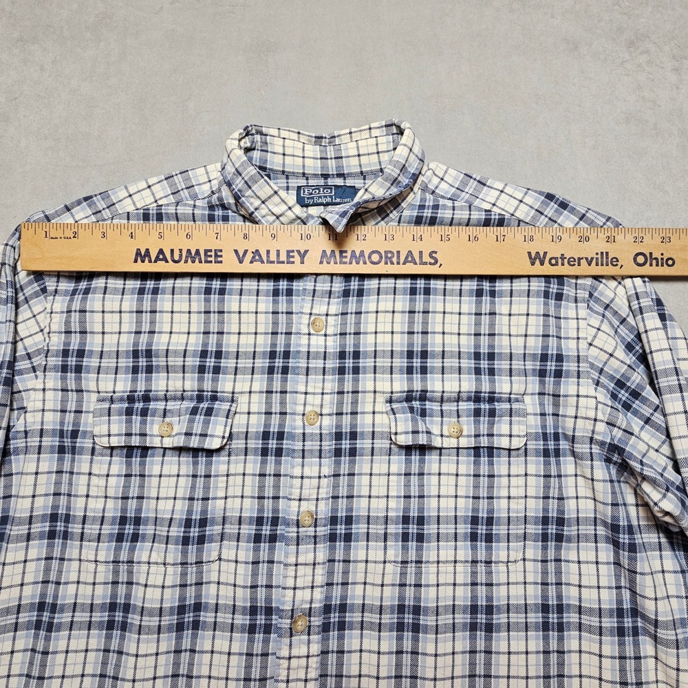 Polo Ralph Lauren Mens XXL Blue White Plaid Cotton Button Down Shirt Long Sleeve - Picture 6 of 16